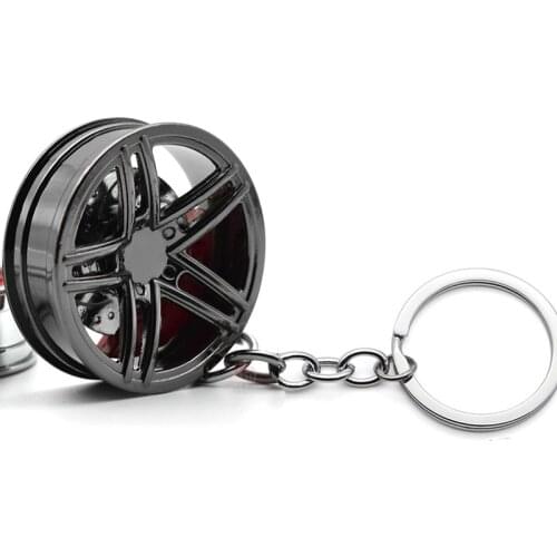 1pc Black Cute Metal Auto Parts Key chian with Disc Brake Keychain Hub Calipers Key Ring For Car Pendant Key Chain For Men Gift