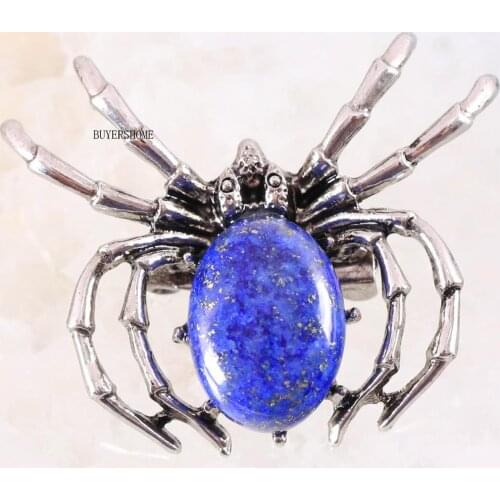 Spider Brooch Natural Stone Blue Lapis CAB Cabochon Bead Pendant For Men Women Jewelry Gift 1Pcs K704