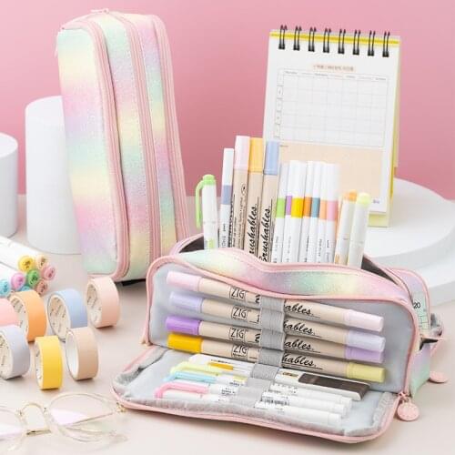 High-end Solid color pencil case canvas large capacity stationery bag School supplies storage bag for kids pen bag girl pen case