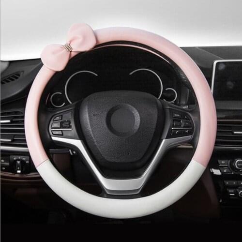 D/O Type Steering Wheel Cover with Bling Rhinestones Diamond Bow Car Steering Covers Universal 38cm For Women Girl