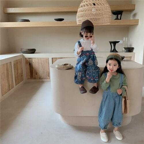 2021 autumn new boys' and girls' jeans Korean childrens childrens casual loose wide leg pants toddler pants girls leggings