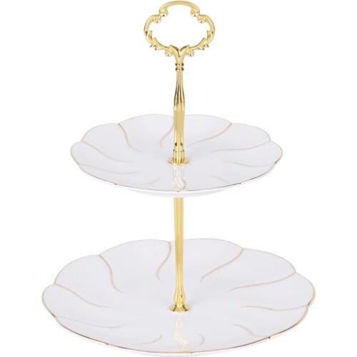 Europe Bone China Double Triple Decker Dishes And Plates Gold Phnom Penh Cake Pastry Fruit Dish Ceramic Tray Party Decoration