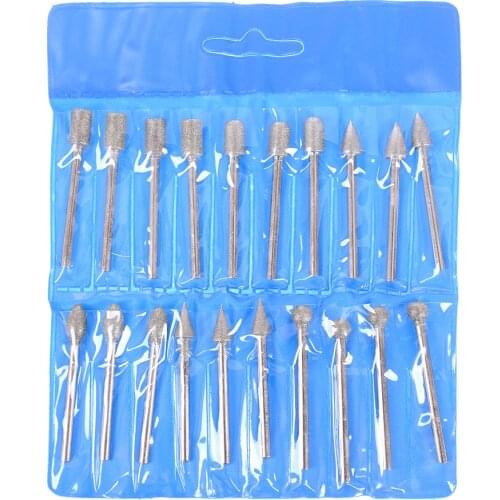 20pcs/set 3mm Emery Grinding Head For Rotary Tools Durable Shank Diamond Burr Bit Cut Engraving Carving Rotary Drill Bits