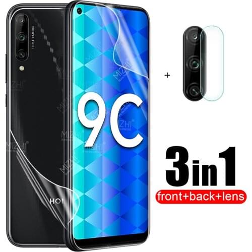 3in1 Hydrogel Soft Film For Huawei Honor 9c 9a 9 c a c9 a9 aka-l29 moa-lx9n Back Screen Protector Camera Lens Glass
