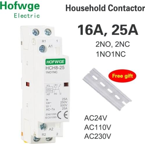 HCH8-25 Modular Contactor 2P 16A 20A 25A 2NO or 2NC or 1NO1NC 220V Automatic Household Contactor Din Rail Type