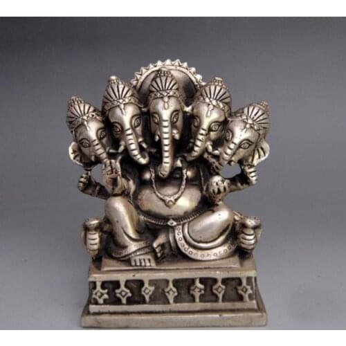 Collectible Decorated Old Handwork Tibet Silver Carved Trunk Buddha Statue Collection Ornaments Statues et Sculptures