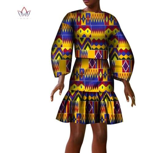2pcs Set Long Sleeve African Women Clothes Tops and Skirt Set Bazin Riche African Clothing Customize Causal Skirts Sets WY6582