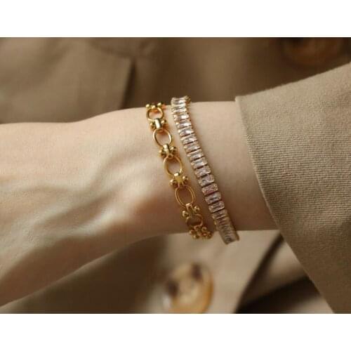 Fashion Shiny CZ Fine Bohemian Bracelet Rainbow Colorful Square CZ Tennis Chain Gorgeous Trendy Bracelet For Women Boho Jewelry