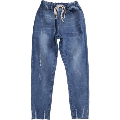 2021 New Women denim jeans new elastic waist plus size L-8XL loose brand European and American thin loose harem cropped pants
