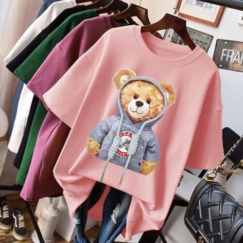New Summer Student Short-Sleeved Cotton Bear T-Shirt Women Loose Korean Style Bottoming Shirt Top