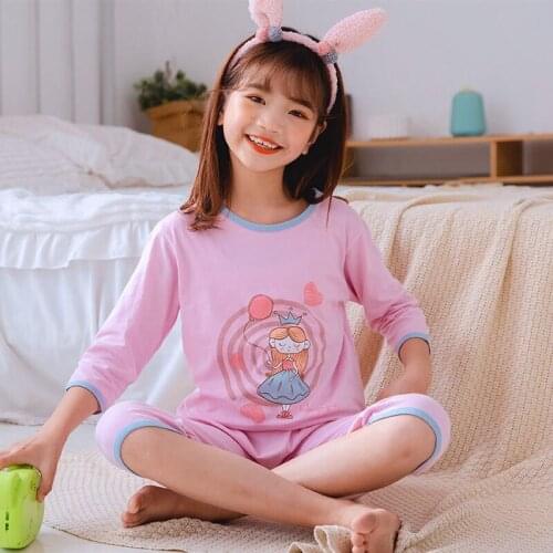 Teenage Girls Pajamas Summer Short sleeve Childrens Clothing Boys Sleepwear Cotton Pyjamas Sets For Kids 4 6 8 9 10 12 Years