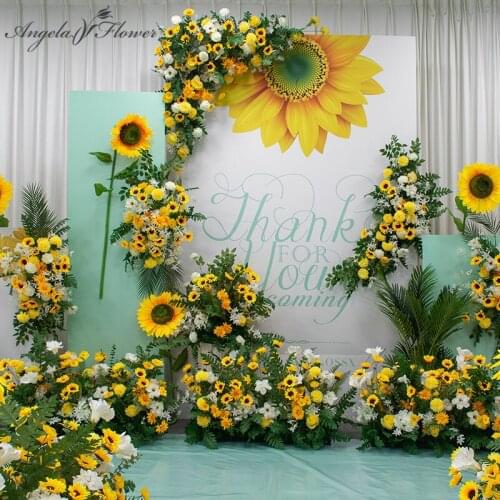 Sunflower Wedding Floral Rose Artificial Flower Row Wall Hanging Corner Flower Wedding Backdrop Scene Deco Road Lead Flower Ball