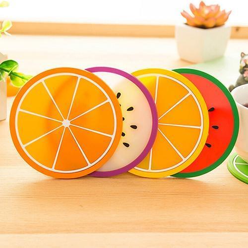 Jelly Color Fruit Shape Coasters Creative Skid Insulation Silica Gel Coffee Summer Drink Cup Mat