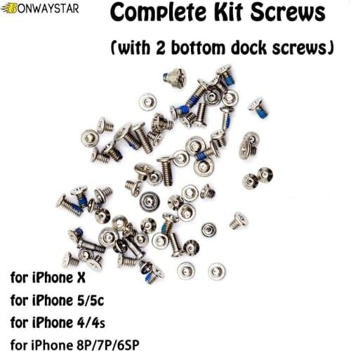 Full Screw Set for iPhone 5c 6sp 6 X 8 7Plus 5s with 2 Bottom Dock Screw Repair Bolt Complete Inner Kit Replacement Repair Part