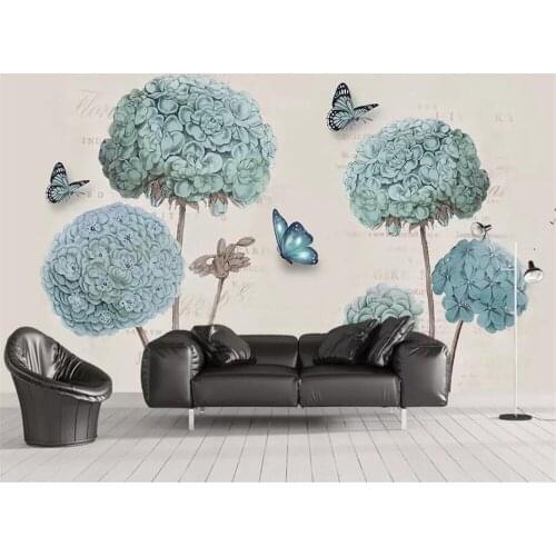 Beibehang Custom wallpaper mural European 3D stereo hydrangea butterfly background wall decorative painting 3d wallpaper tapety