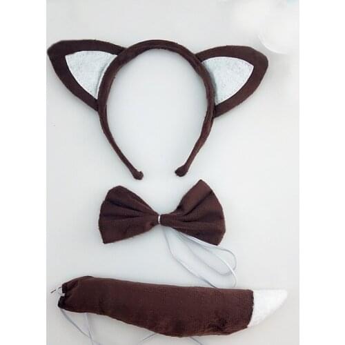 Girls Boy Women Animal Fox Ear Headband Bow Tie Tail Fancy Dress Cosplay Set For Party Performance Props Costume