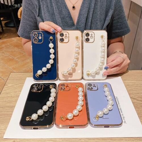 Luxury Pearl Bracelet Fashion Shining Glitter Shockproof Bumper Phone Case For iPhone 12 11 Pro Max XR X XS Max Soft Back Cover