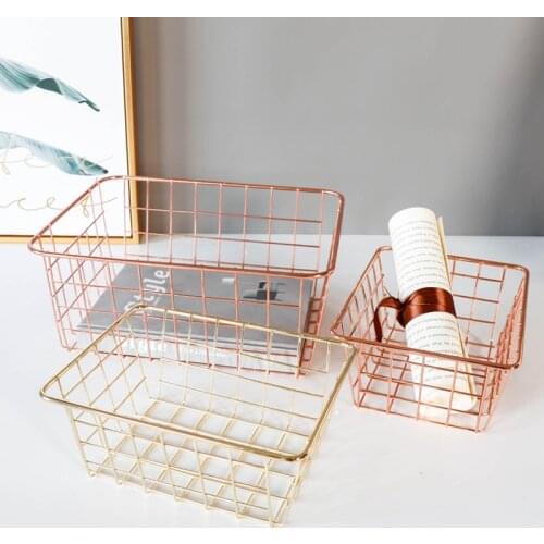 Rose Gold storage basket home decor sundries organizer storage tray canasta bread bin craft tote home organizer