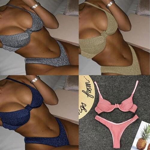 Hirigin Sexy Micro Bikini Women 2019 New Push Up Shining Swimwear Padded Swimsuit Women Bathing Suit Brazilian Thong Bikini Set