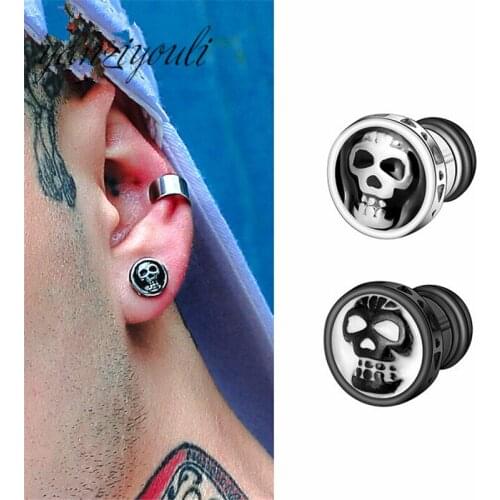 Gothic Punk Skull Earrings for Men Boys Cool Black Jewelry Hip-hop Stud Earrings Vintage Rock Punk Skeleton Earrings