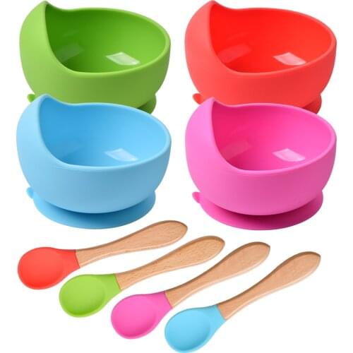 1set Silicone Baby Feeding Bowl Tableware Waterproof Spoon Non-Slip Crockery BPA Free Silicone Dishes for Baby Bowl Baby Plate