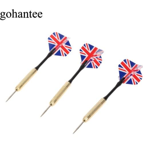 Gohantee 3Pcs/Set 16g Steel Needle Tips Point Darts,Copperize Barrel & Great Thread Plastic Shaft & Nice UK Flag Pattern Flights