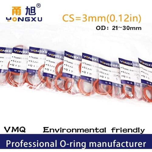 10PCS/lot Red Silicon O-ring Silicone/VMQ CS3mm Thickness OD21/22/23/24/25/26/27/28/29/30*3mm O Ring Seal Rubber Gasket Rings