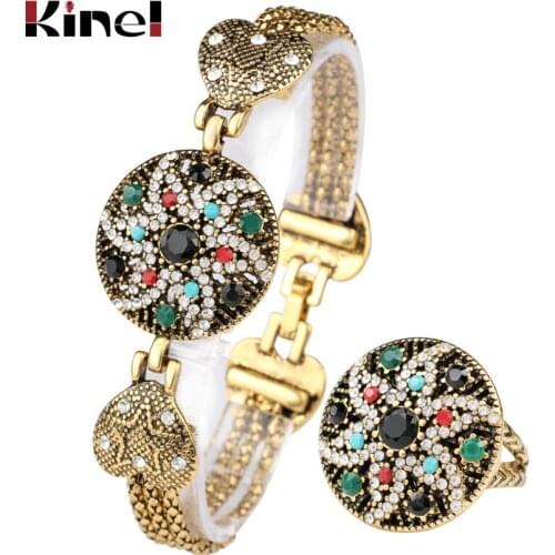 Vintage Look Indian Starfish Bracelet Ring For Women White Crystal Colorful Resin Gold Color Turkey Jewelry Set 2016 Fashion