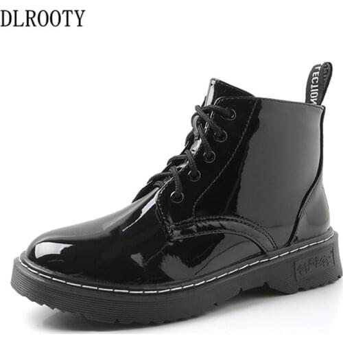 Women Ankle Martin Boots 2018 Autumn Female Casual Shoes Woman Flat Fashion Platform Round Toe Lace Up Plus Size 34-43