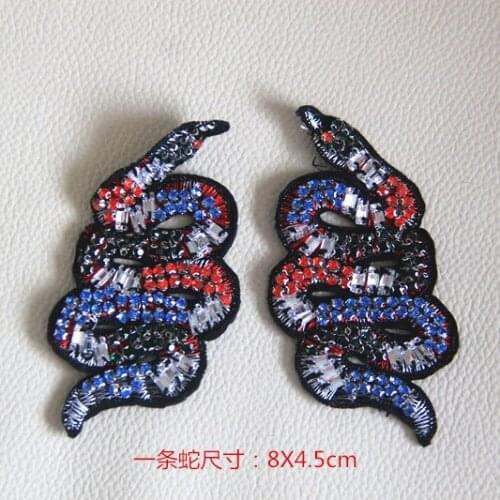 1pair Beaded Snake Patch Motif Applique Sew On Serpent Patches For Jackets Apparel DIY Decoration Patch