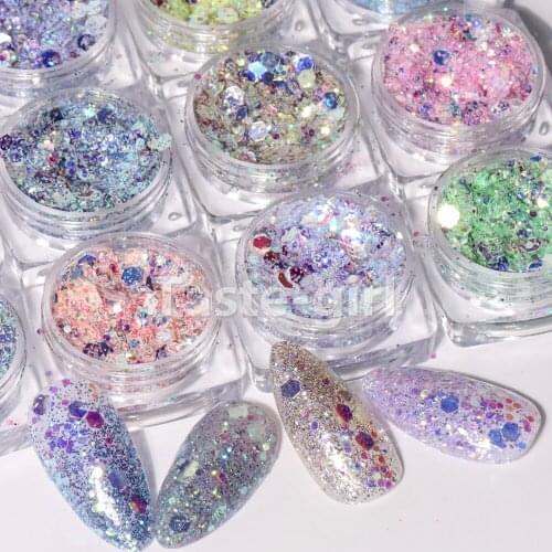 12 colors nail supplies round hexagon holographic glitter nail art decorations decals meramid sequines nails accessories set FP
