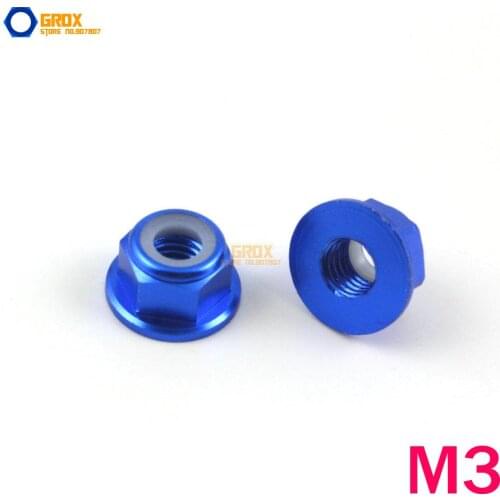 12 Pieces M3 Royal Blue Hex Flange Nylon Lock Nut Aluminum