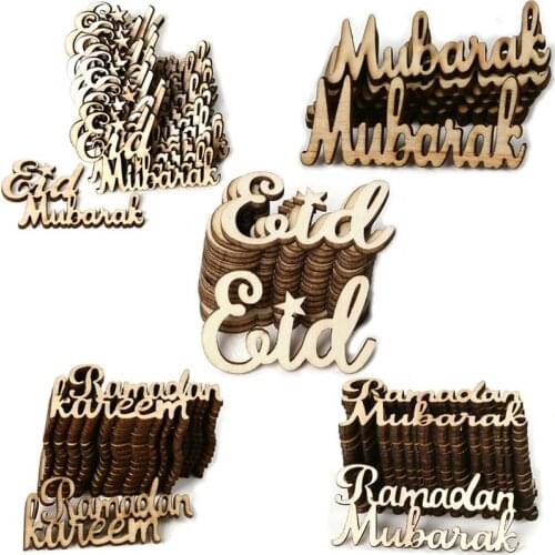 15pcs mini Eid Mubarak Decoration Wooden Chips Alphabet Wood Craft Ornaments Islam Muslim Ramadan Kareem DIY Party Table Decor