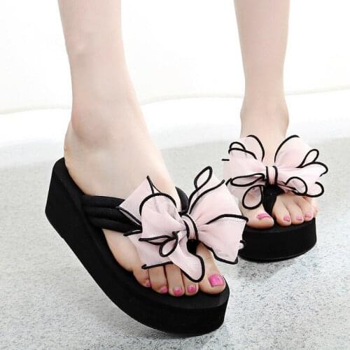 2019 Summer Shoes Woman Sandals Outdoor Slippers Fashion Bowknot Beach Slippers Flip Flops Wedge Slides Chanclas Mujer EU33-41