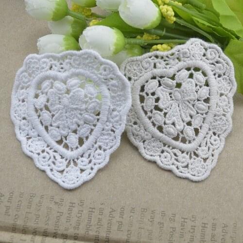 5pcs White Beige Cotton Embroidery Heart Exquisite Sew On Lace Patch Trim DIY Embroidery Applique For T-shirt Clothing Decor