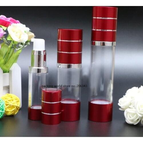 50ML red plastic/aluminum airless pump bottle for lotion/emulsion/serum/liquid foundation skin care cosmetic packing