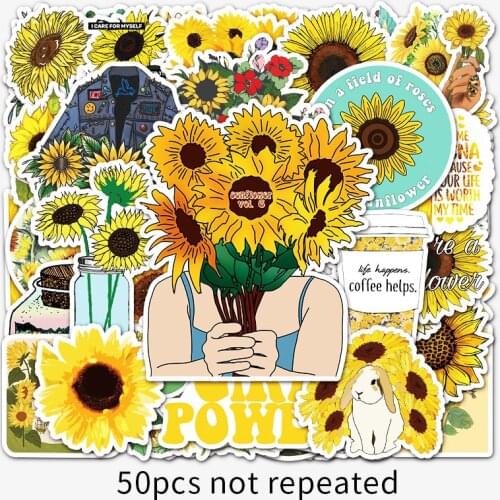 50pcs/pack Sunflower You Are my Sunshine Stickers PVC Decal to DIY Scrapbook Laptop Car Suitcase Yellow Vsco Girls Toy Sticker
