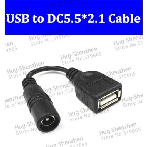 50pcs Brand New 5.5 x 2.1mm DC Female to USB DC Female Power Connector Cable for Laptop Adapter, Length: 10cm