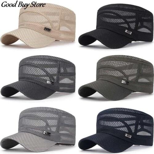 Breathable Mesh Baseball Cap Men Outdoor Sun Hats Office Casual Flat Hat Snapback Male Summer Gorras Streetwear Trucker Caps