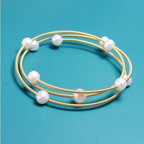 Natural Pearl Beads Baroque Bracelets Bangles for Women Copper Fashion Jewelry Plat Gold Filled Luxury Designer Adjustable 55CM