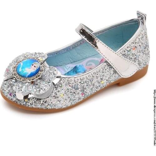 Kids Princess Frozen Sandals Girls Glitter Leather Shoes Fashion Bow Party Wedding Dress Flat Shoes Children Banquet Sandals