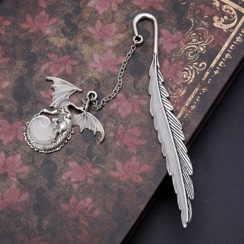 Glow In The Dark Luminous Book Marker Creative Feather Dragon Bookmark Label School Office Stationery