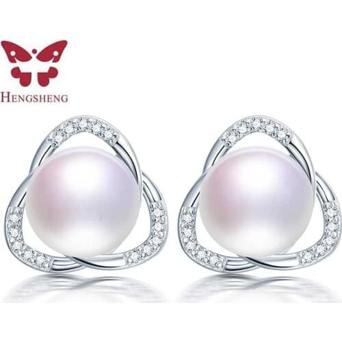 HENGSHENG 2019 Hot Sale AAAA 8-9mm Natural Pearl Stud Earrings Wedding Earring Freshwater Pearls Bridal Jewelry Love Moms Gift