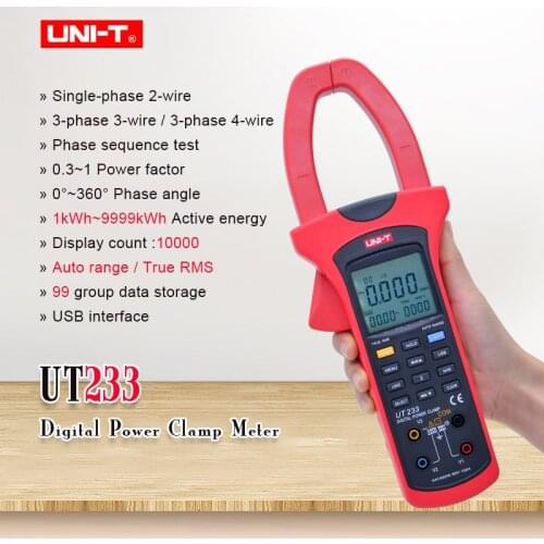 Power and harmonics clamp meter UNI-T UT233 True RMS AC current voltage meter/Active/Apparent/Reactive power/Phase Sequence Test