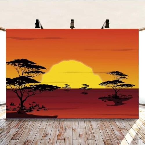 Summer Evening Red Sun Shines on The Tree Cartoon Background Picture Studio Photography Photo Cloth Can Be Customized