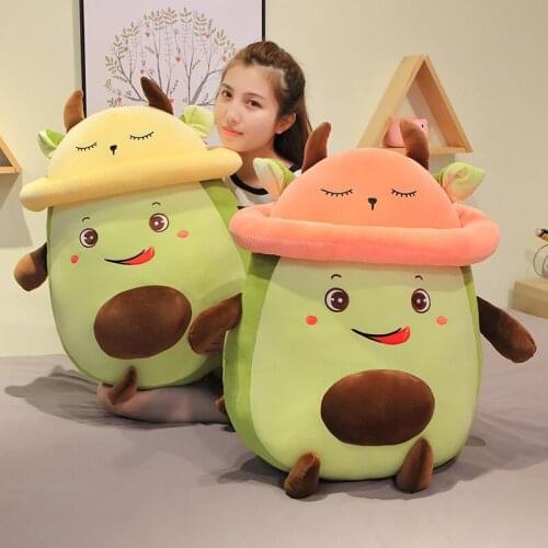 75-100CM Cute 3D Hat Cow Avocado Stuffed Plush Toy Soft Baby Doll Cartoon Fruit Pillow Sofa Cushion Kids Girls Birthday Gifts