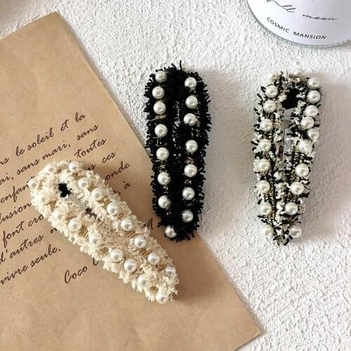 Fashion Hair Barrette Women Girls pearls Barrette Hairpins Girl Cute Woollen cloth Headwear Hair Band Accessories