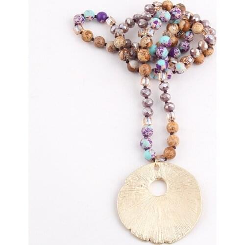 RH Fashion Bohemian Jewelry Natural Stones / Glass W Metal Round Pendant Necklaces For Women Boho Gift