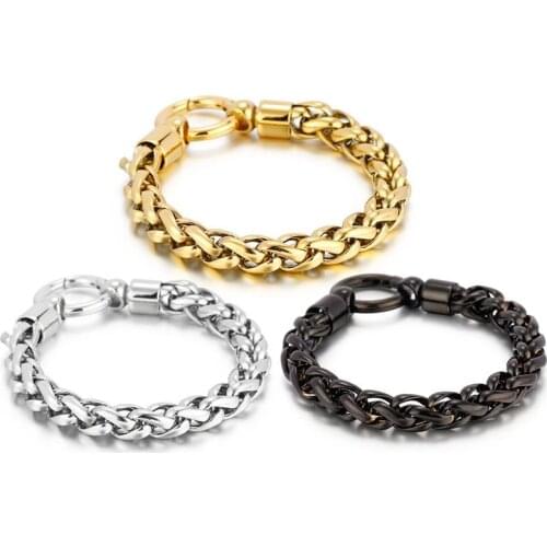 Fashion Men Bracelet Gold / Silver Color Stainless Steel Wheat Link Chain Bracelets Male Jewelry Hip Hop Gift 10mm Rock PUNK