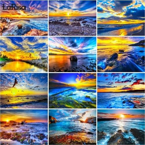 Sunset Scenery Diamond Embroidery Sea Full Square and Round Diamond Painting Kit 5D DIY Diamond Mosaic Landscape Home Decoration